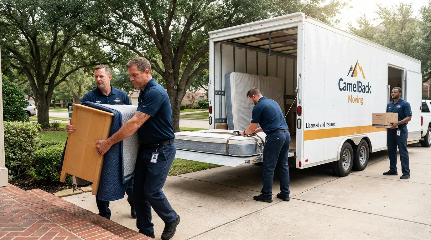 Crew loading residential truck for cross-state move from Geneva, OH