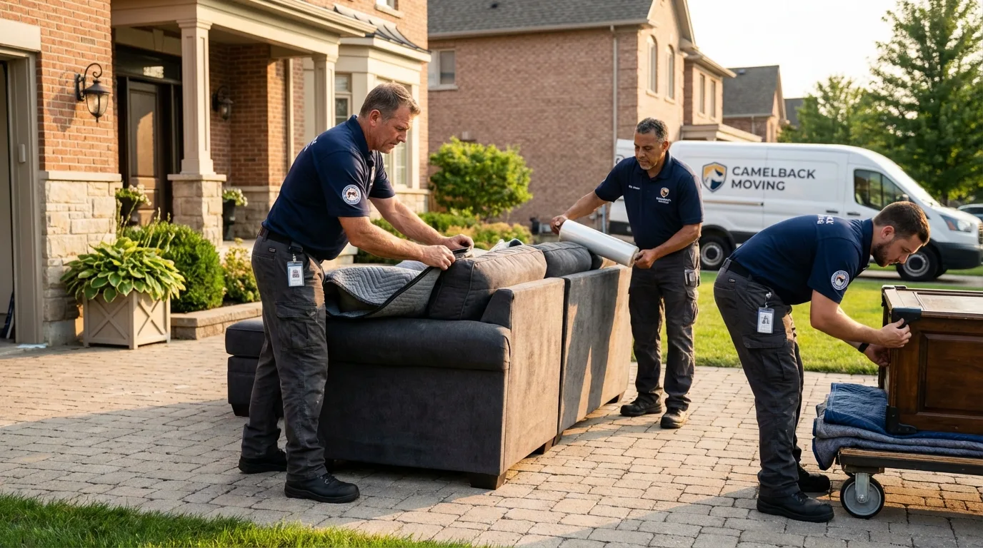 Large estate moving crew wrapping furniture in Geneva, OH