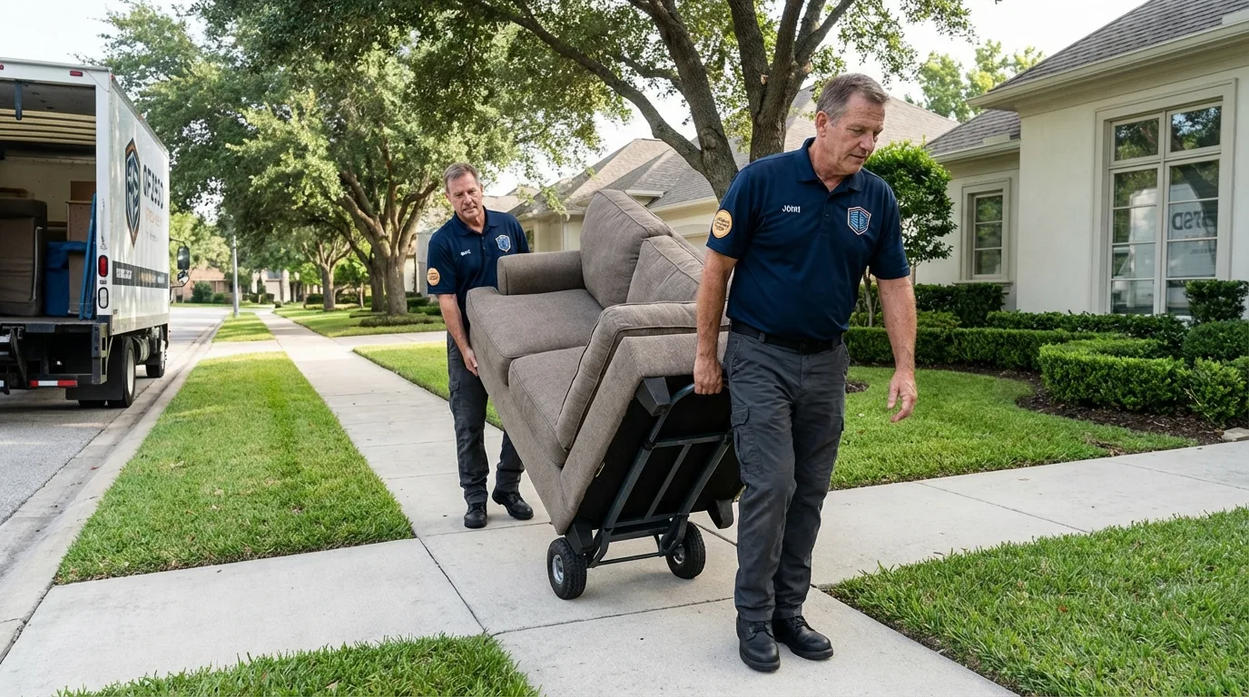Local residential moving crew loading furniture in Geneva, OH